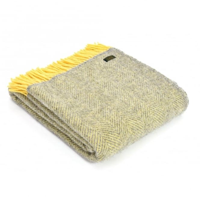 Tweedmill Herringbone Yellow & Grey Pure New Wool Throw