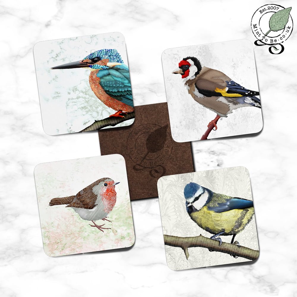 "British Birds close-up" Set of 4 Coasters