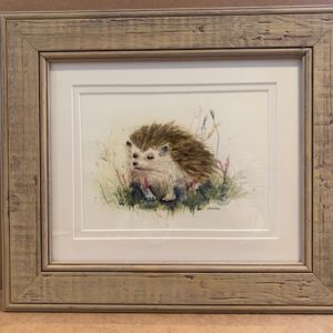 Hedgehog Original Watercolour in chalky distressed sandstone colour Solid Wood Frame