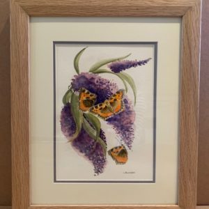 Im attracted to you butterfly scene Original Watercolour in solid oak wax finished Frame